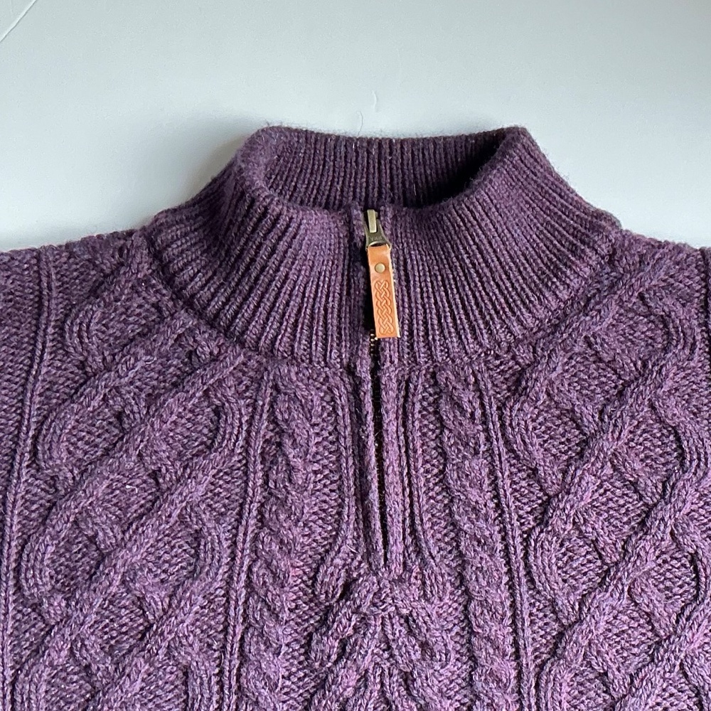 Aran Crafts aubergine Color 1/4 zip Merino wool pullover Sz M made Ireland 🇮🇪